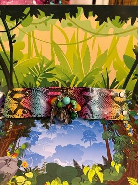 Multicolor Snake-Print Reptile bracelet with Bead Charms